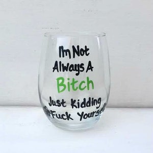 MATURE CONTENT I'm Not Always A Bitch stemless wine glass funny wine sayings funny wine glass sarcastic gifts image 5