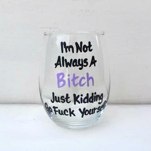 MATURE CONTENT I'm Not Always A Bitch stemless wine glass funny wine sayings funny wine glass sarcastic gifts image 4