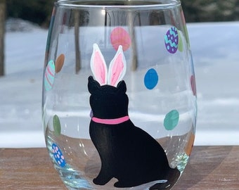 Black Cat Easter wine glass handpainted stemless wine glasses/cat lover wine glass/black cat lover gifts/cat wine tumblers/Easter gifts