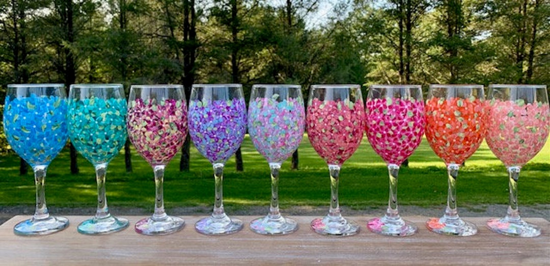 Hydrangea Wine Glass, Flower Wine Glass, Floral Wine Glass, Gifts for