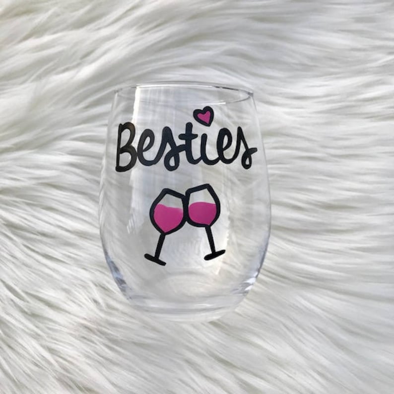 Besties Best Friends Handpainted Wine Glasses/ Best Friend Etsy
