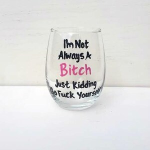 MATURE CONTENT I'm Not Always A Bitch stemless wine glass funny wine sayings funny wine glass sarcastic gifts image 3