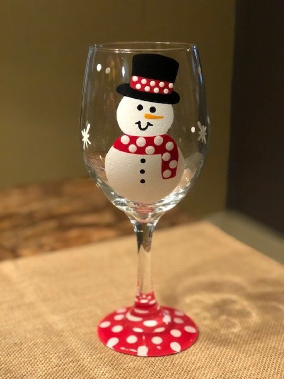 Snowman Christmas Wine Glass 12 oz. Hand Painted Cypress Home