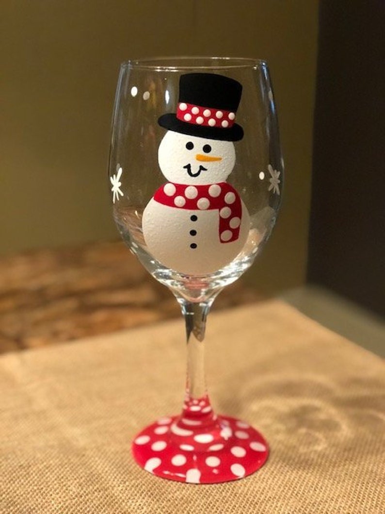 Snowman hand-painted wine glass/winter wine glass/Christmas image 1