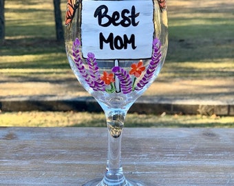 Best Mom hand painted wine glass, Best Nana, Best MiMi, Best Gigi, Best Gram, Best Grandma, Best Lolli, Best Nanny, butterfly wine glass
