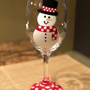 Snowman hand-painted wine glass/winter wine glass/Christmas wine glass/Snowman gifts/Snowman glasses/snowman glassware gift image 2