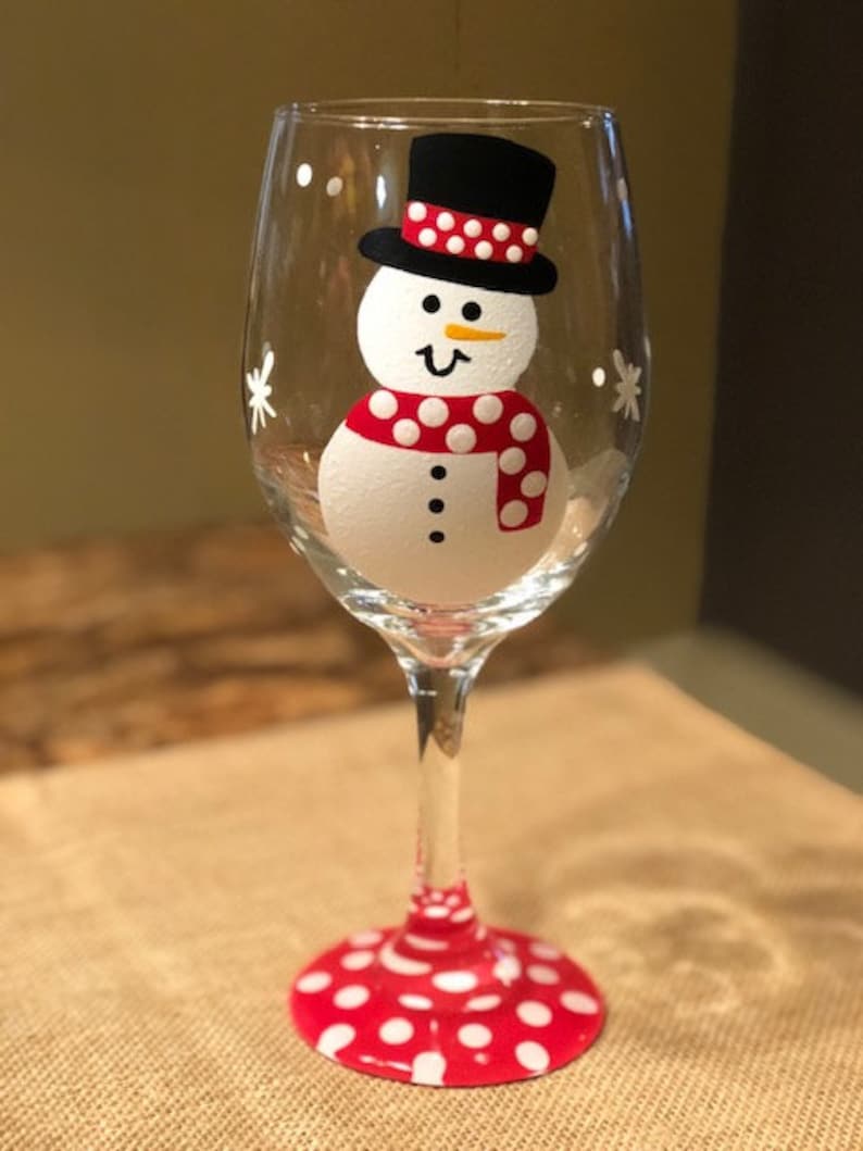 Snowman hand-painted wine glass/winter wine glass/Christmas wine glass/Snowman gifts/Snowman glasses/snowman glassware gift image 2