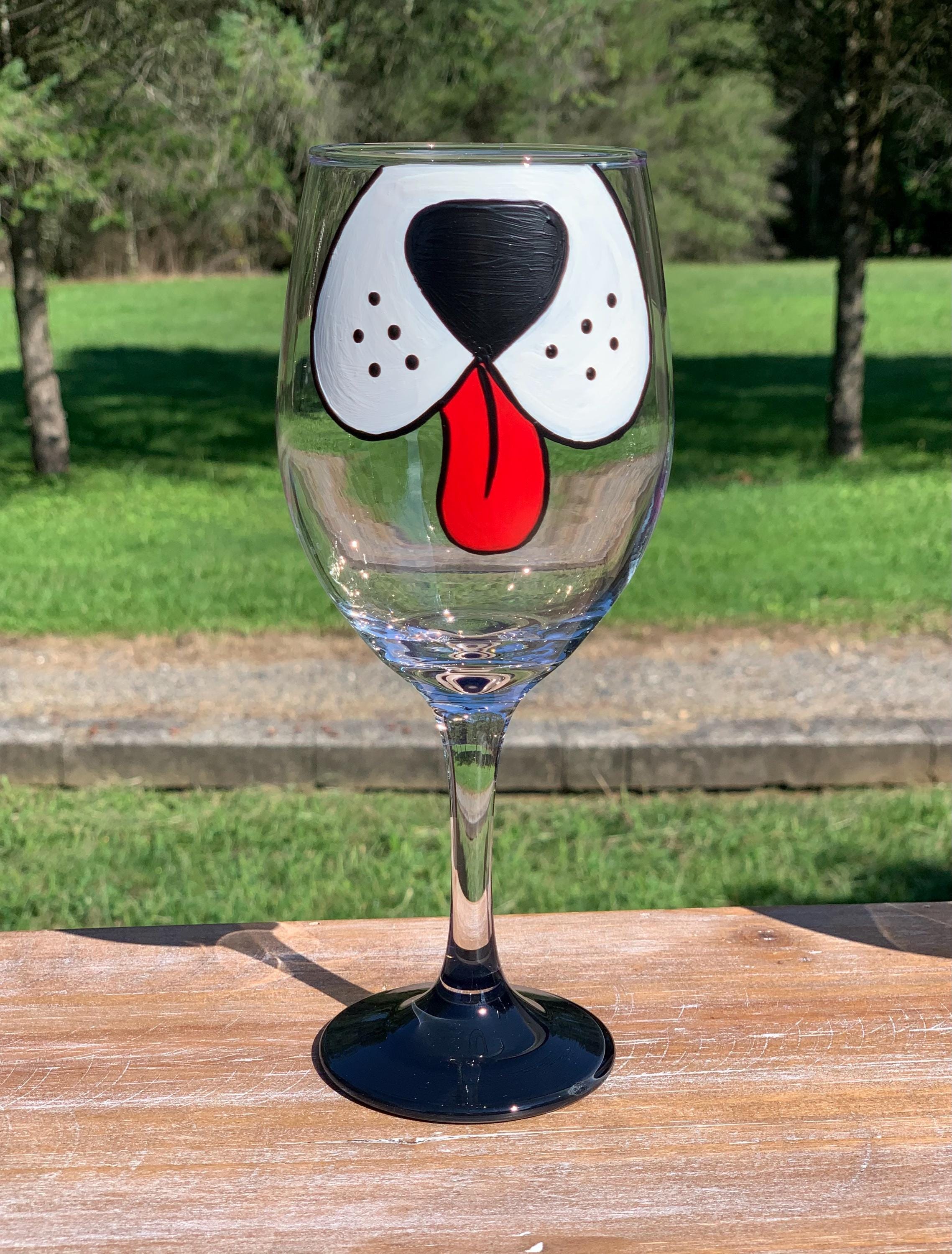 Dog Face handpainted wine glass/Dog Mom wine glass/Dog Face glass cup/dog  wine glass/funny dog gifts/dog lover wine glass/dog lover gifts