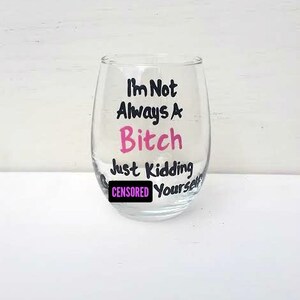 MATURE CONTENT I'm Not Always A Bitch stemless wine glass funny wine sayings funny wine glass sarcastic gifts image 6