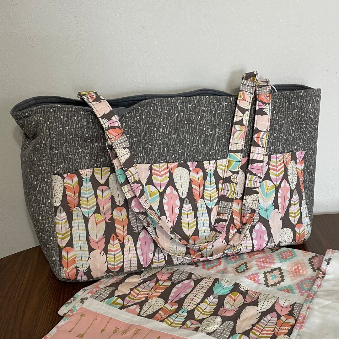 Extra Large Tote / Diaper Bag / Feather Theme / Adventure / Outdoor Etsy