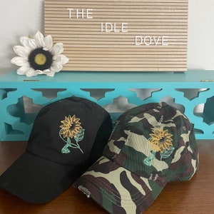 Sunflower baseball hat / camouflage / Boho embroidery design