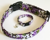 Purple Floral Girl Dog or Cat Collar with Matching Friendship Wrist Bracelet and Charm XXS -XL