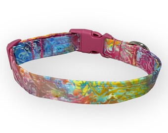 Rainbow Abstract Dog & Cat Collar- Custom Made- Styles Include Buckled, Breakaway or Martingale - Personalized Buckle Upgrades