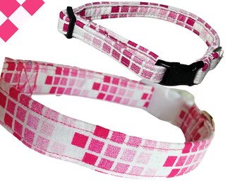 Pink & White Gingham Checkered Dog or Cat Collar - Buckle Upgrades Available