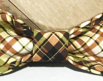 Brown & Green Plaid Dog or Cat Attachable Bow Tie For Fall/ Seasonal Bow Ties / XXS to XL Bow tie