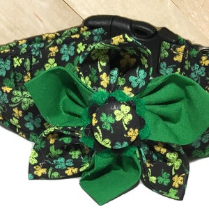 St. Patrick's Day Shamrock Collar with Bow Tie or Flower for Dogs and Cats / Buckle or Martingale/ Metal Buckle Upgrade / Leash Upgrade image 2