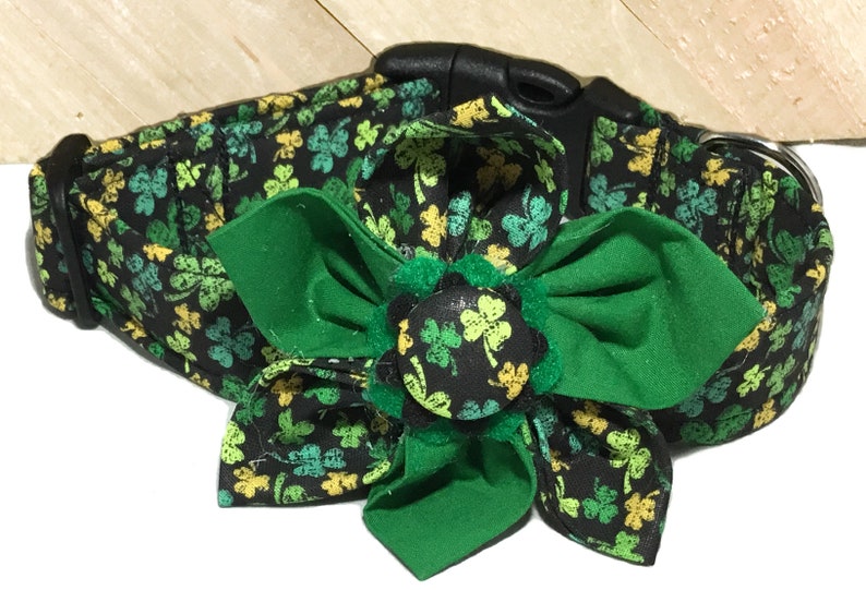 St. Patrick's Day Shamrock Collar with Bow Tie or Flower for Dogs and Cats / Buckle or Martingale/ Metal Buckle Upgrade / Leash Upgrade image 2