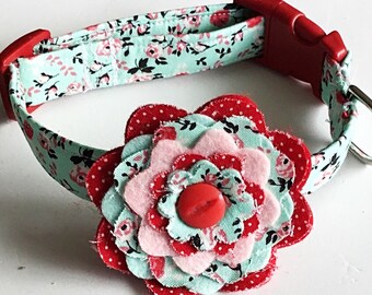 Mint Green Floral Collar with Flower for Girl Dog or Cat