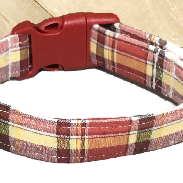 Red Maroon Gold Plaid Fall Collar for Dogs or Cats - Seasonal Autumn Buckled,Breakaway or Martingale Pet Accessory