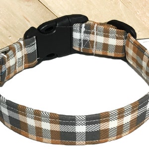 Brown, Gray & White Fall Plaid Collar for Dogs or Cats-Buckle, Breakaway, Martingale Available