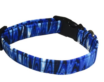 Blue & White Abstract Collar for Male Dog or Cat with Black Buckle or Slip On Martingale - Name on Collar, Leash  and Buckle Upgrades