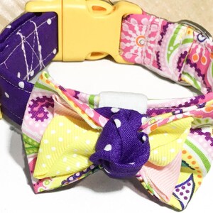 Pink and Purple Paisley Collar with Butterfly Bow tie for Girl Dog or Cat