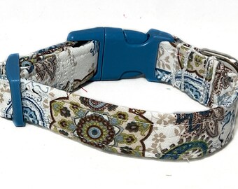 Blue Floral Paisley Girl Dog and Cat Collar with Blue Buckle or  Style - Paisley Leash Add On - Custom Made Pet Gift