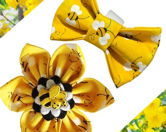 Bumble Bee Flower or Bow Tie for Dog or Cat Collar - Cute Attachable Pet Accessory - XXS- XXL Sizes