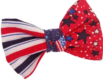 Stars & Stripes Patriotic Dog or Cat Bow Tie in Red, White and Blue, Attachable Pet Accessory