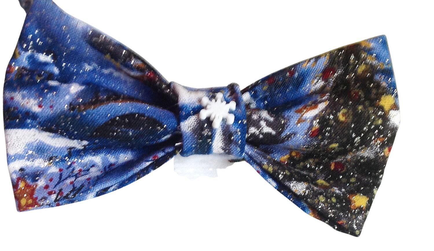 Blue Christmas Collar Bow Tie With Snowflake Button For Dogs & Cats