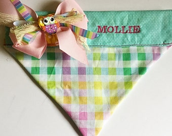 Spring, Summer, and Easter Embroidered  Bandana with Bow Tie or Ribbon Bow