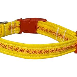 Customizable Solid Yellow Embroidered Collar for Pets - Cat Breakaway, or Standard Buckle Styles- Silver & Gold Metal Upgrades