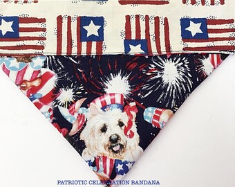 Reversible Patriotic Dog Bandana Memorial Day and 4th of July- "Celebration"