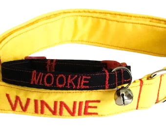 Dog or Cat Collar with Name Personalization - Solid Yellow, Black or Choose your Fabric Color- Buckle & Thread Color of your Choice
