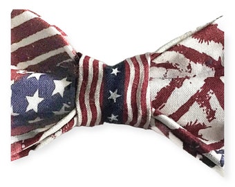 Stars and Stripes Flag Bow Tie for Male Dog or Cat -Memorial Day, July 4th Bow for Collar- Attachable Collar Accessory