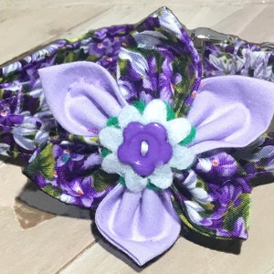 Purple Floral Collar with Flower for Girl Dog or Cat / Buckled or Martingale / Metal Buckle Upgrade / Leash Option
