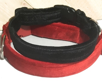 Red or Black Velvet Valentines  Collar or Special Events Collar for Dogs-Buckle, Breakaway, Martingale Available