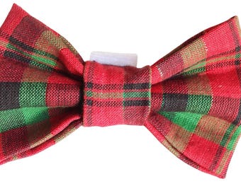 Red & Green Plaid Christmas Bow Tie for Dog or Cat Collar- Attachable Collar Accessory