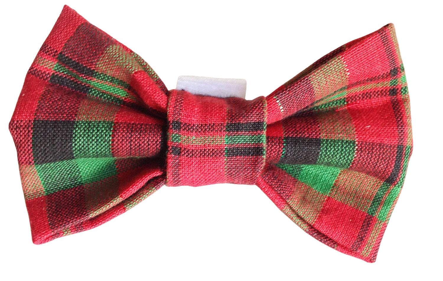 Red & Green Plaid Christmas Bow Tie For Dog Or Cat Collar - Attachable Collar Accessory