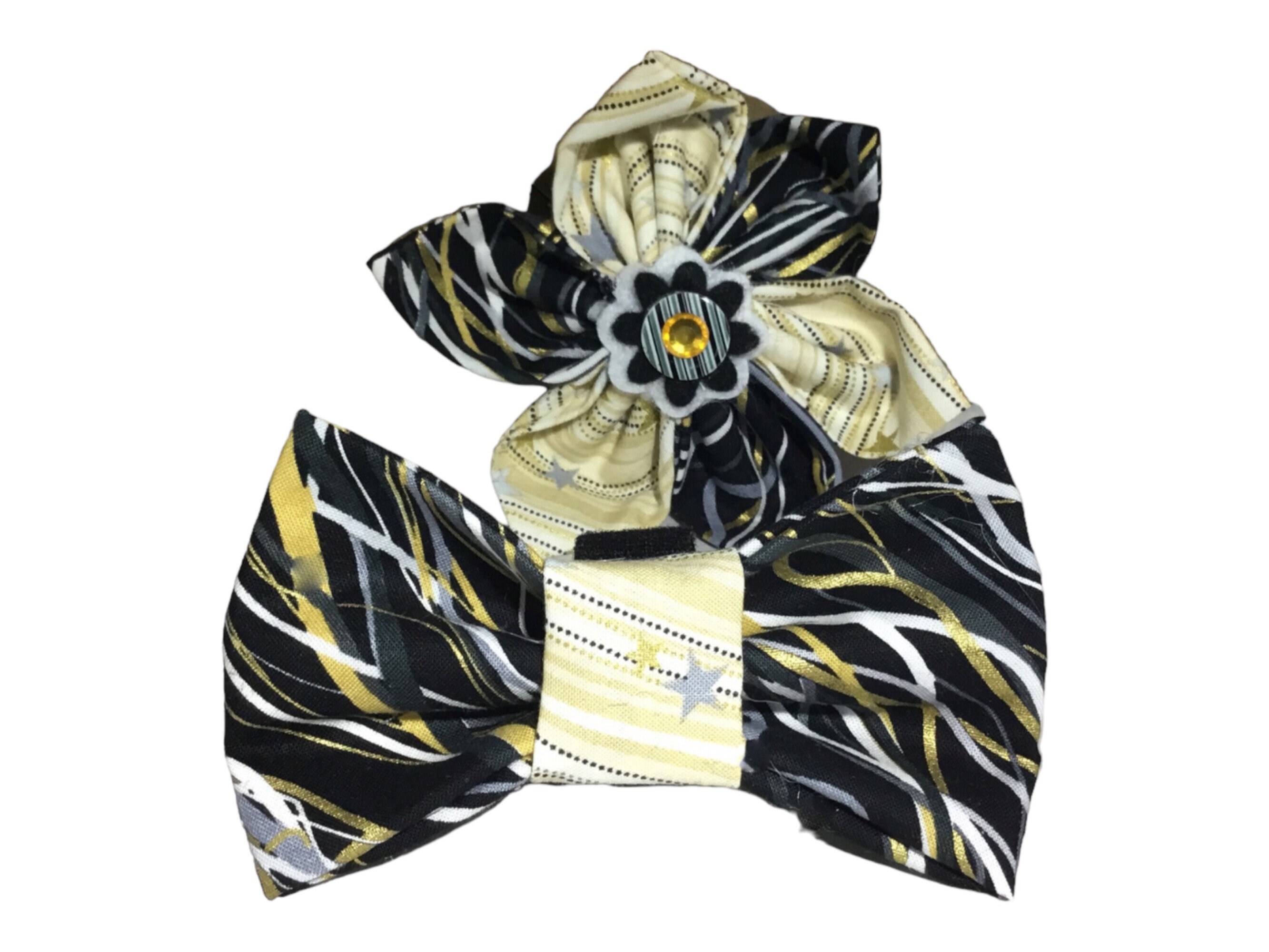 Black & Gold New Year's Flower Or Bow Tie For Girl Dog Cat Collar