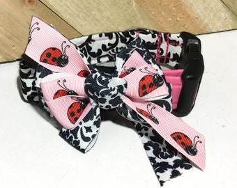 Pink & Black Victorian Collar With  Bow  for Girl Dogs and Cats in Buckle or a martingale Style / Metal Buckle Upgrade