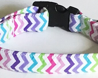 Handmade Rainbow Chevron Girl Dog or Cat Collar