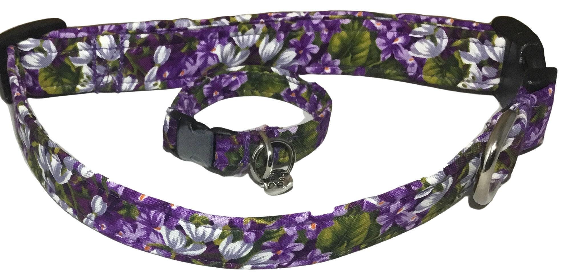 Purple Floral Girl Dog Or Cat Collar With Matching Friendship Wrist Bracelet & Charm/Xxs -Xl