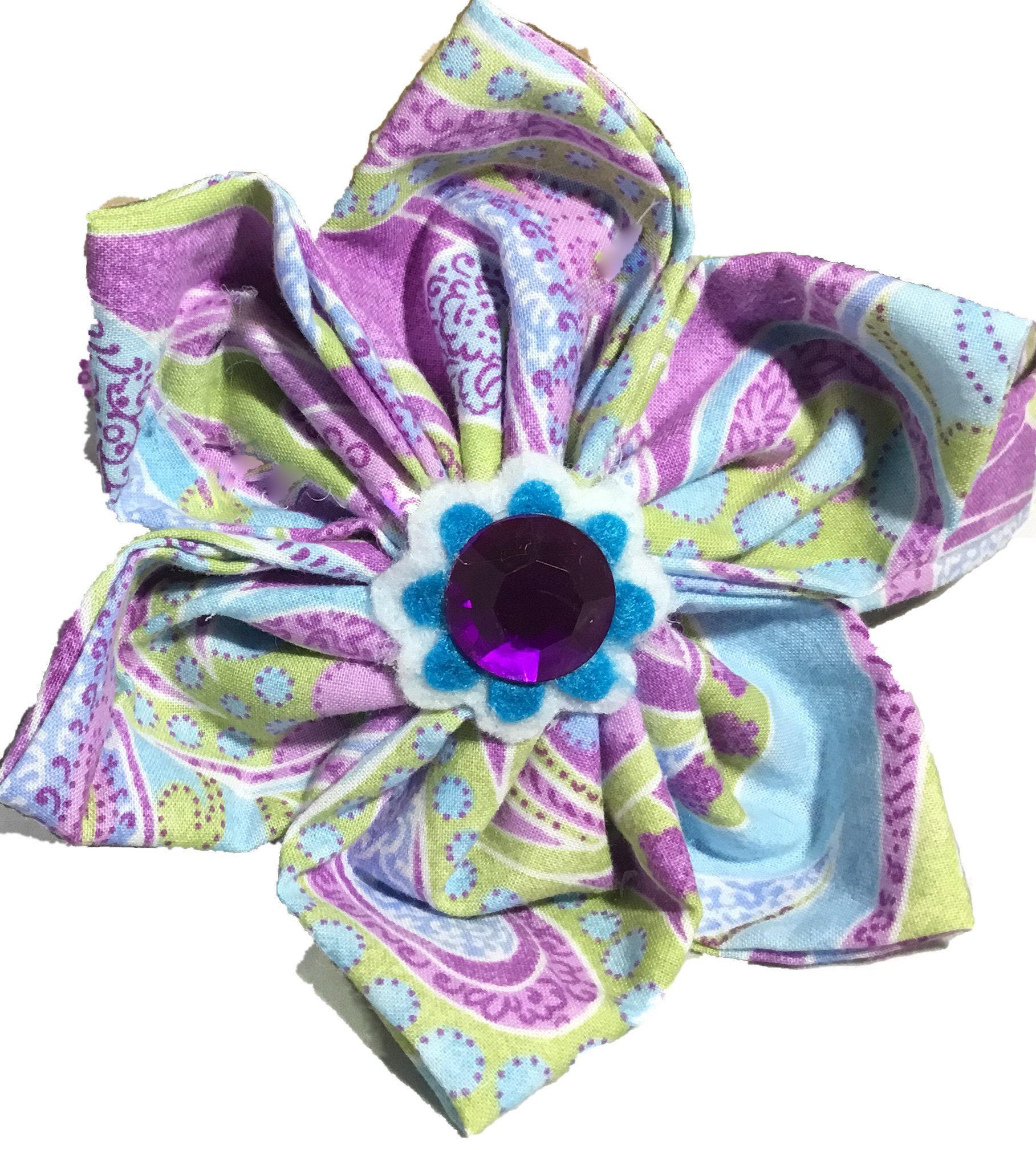 Purple & Blue Paisley Flower For Girl Dog Or Cat Collar - Attachable Bow- Pet Accessory