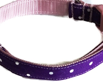 Purple Polka Dot Collar With Pink Buckle For Dog or Cat-  Buckle, Breakaway or Slip Martingale Styles