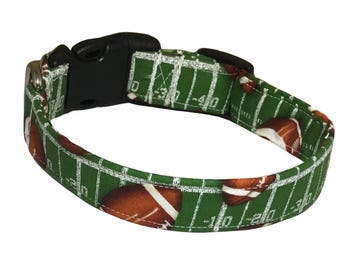 Football Dog or Cat Collar with Black Buckle or Slip OnMartingale- Leash & Flower or Bow Tie Upgrades