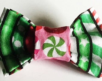 Green & Red Candy Cane Bow Tie for Male Dogs and Cats