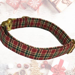 Burgundy &  Green Plaid Christmas Collar for Pets - Handmade Pet Accessory- Custom Upgrades Available