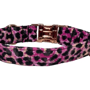 Pink & Black Leopard Print Collar for Dog or Cat- Black Buckle- Custom Martingale Option