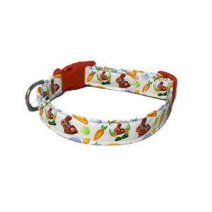 Easter Bunny & Carrots Collar with Bow for Dogs or Cats Brown Bunnies, Orange Carrots on White Buckled or Martingale Upgrades Available image 5